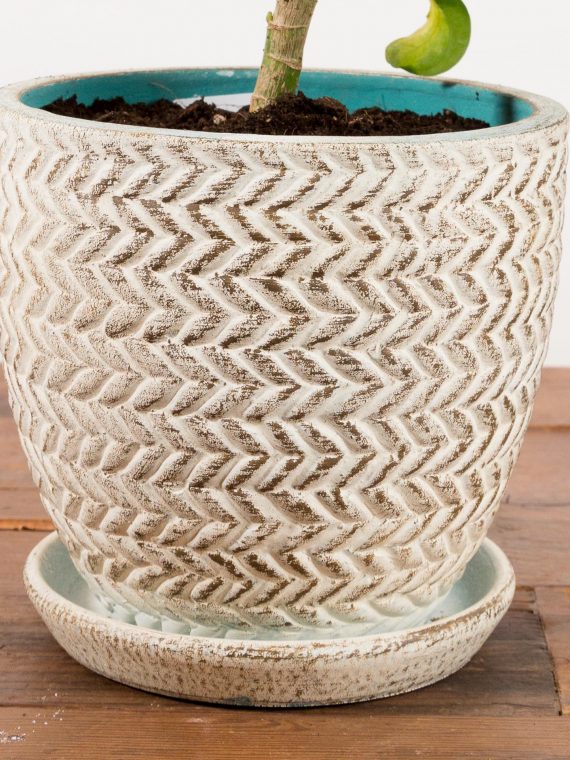 Ceramic Woven Peek A Boo Cream And Turquoise Planter