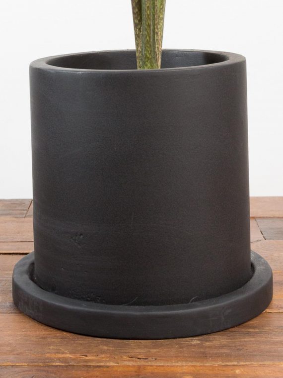 Matte Black Cylinder Planter With Saucer