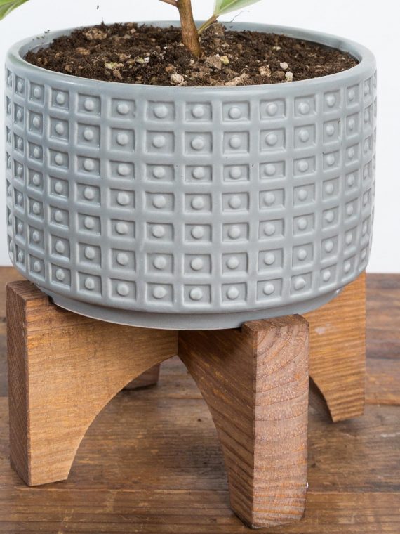 Gladiator Cylinder Planter On Wood Stand